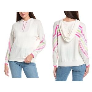 WISPR Knit Stripes Cotton Silk Blend Sweater Hoodie Size XS Off-white Colorful